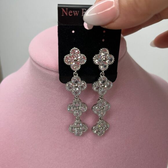 Earrings Silver Floral Dangle Jewelry #571 - Picture 3 of 7